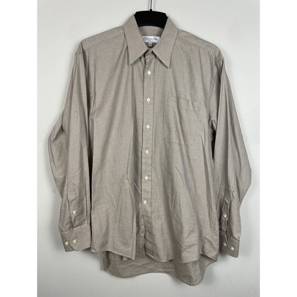 Vintage Christian Dior Dress Shirt Mens 16 34-35 Brown Button Up Pocket Cotton - Picture 2 of 7